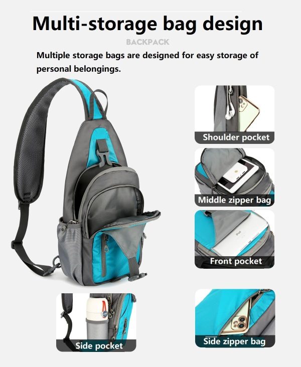 Small Crossbody Sling Backpack Hiking Daypack, Lightweight Casual Shoulder Chest Multiple Bag Sports Outdoor Tl (Lake Blue) - Image 2
