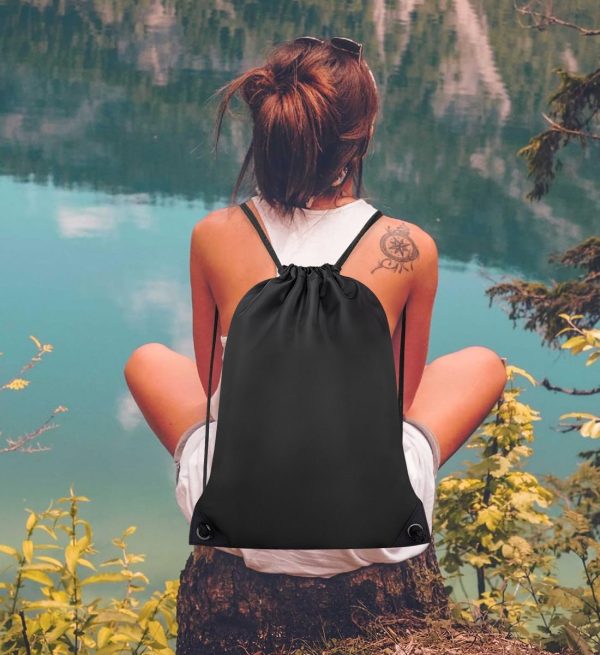 2PCS Drawstring Bags Bulk, String Backpack for Men Women, Cinch Bag Draw String Back Bag for Gym, Sports, Tl, Swimming, Beach, Black - Image 2