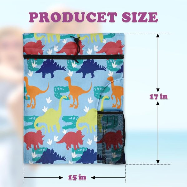 Dinosaur Drawstring Backpack, 15” x 17” Waterproof Swim Bag for Beach Swimming Pool, Lightweight Foldable Gym Bag with Water Bottle Holder for Sports Tl - Image 2
