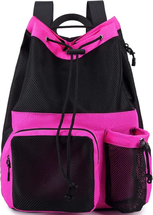 Large Mesh Drawstring Backpack with Shoe Bag, Durable Swimming String Sack with Handle for Sports Gym Yoga Beach Tl