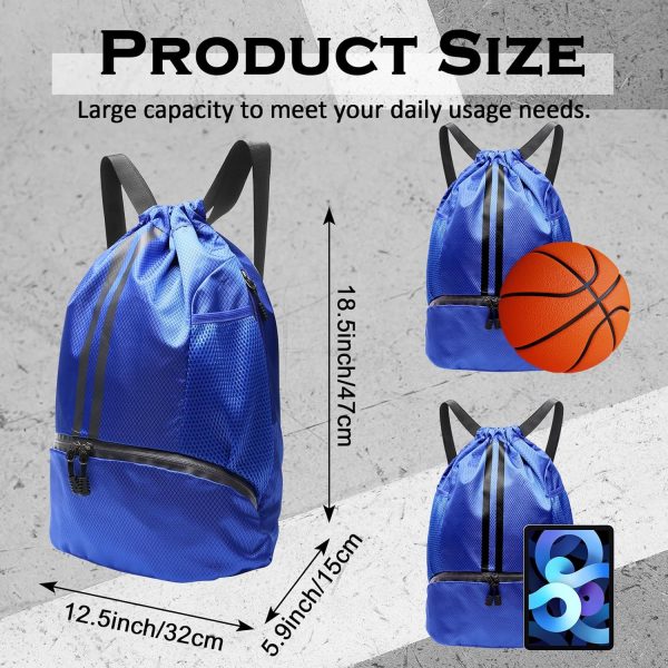 Sports Drawstring Backpack, Gym Bag with Water Bottle Holder Pockets, Shoe Compartment, Waterproof Pocket, Drawstring Bag for Women Men - Image 2