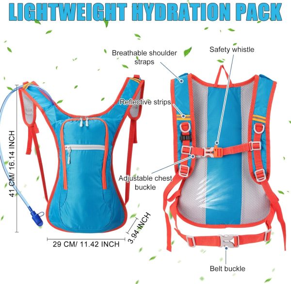 Hydration Backpack with 2 L Water Bladder Lightweight Hydration Bladder Pack for Women Teenagers Water Backpack Outdoor for Hiking Cycling Camping Music Festival - Image 2