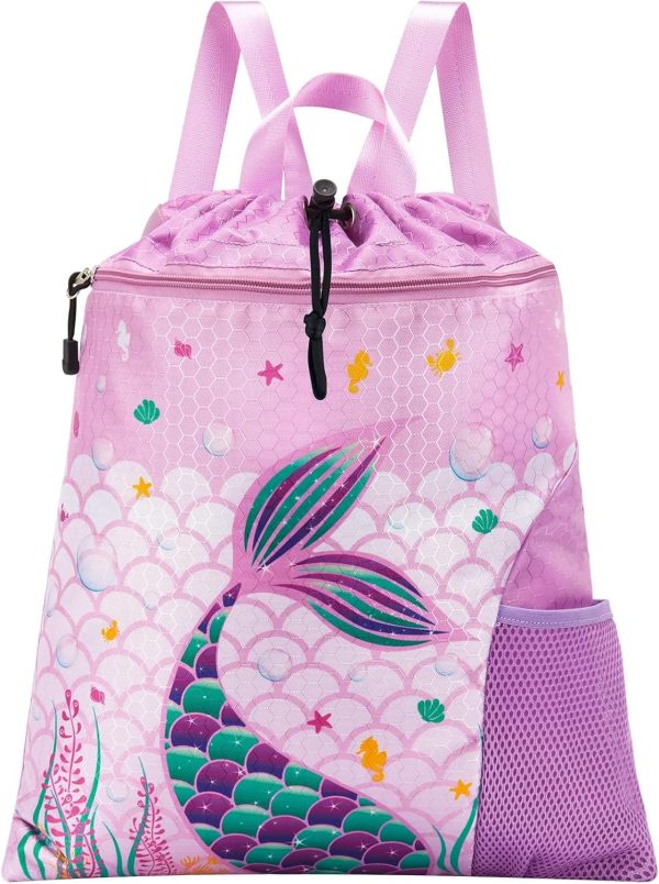 Gym Drawstring Backpack String Bag - 15” x 17” Sports Gym Bag for Kids Waterproof Swimming Beach Shopping Yoga Bag