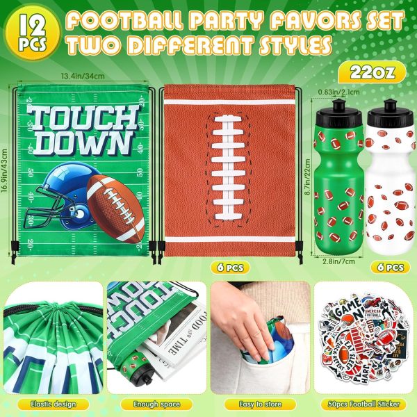 12 Pcs 24 Oz Football Water Bottle Bulk Drawstring Bag and 50 Sticker Set Include 6 Football Theme Squeeze Water Bottle 6 Drawstring Backpack for Team Gifts Sport Events Party Favors - Image 2