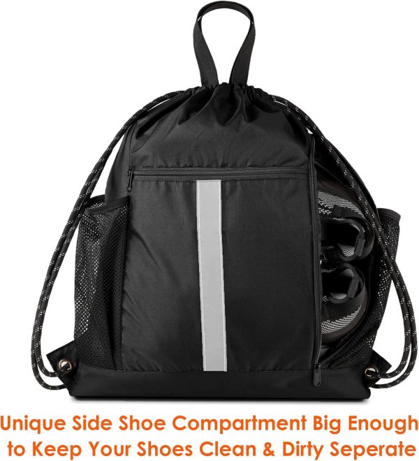Drawstring Backpack Sports Gym Bag With Shoe Compartment and Two Water Bottle Holder … - Image 2