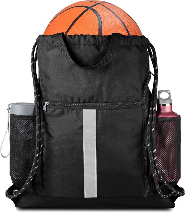 Drawstring Backpack Sports Gym Bag With Shoe Compartment and Two Water Bottle Holder …