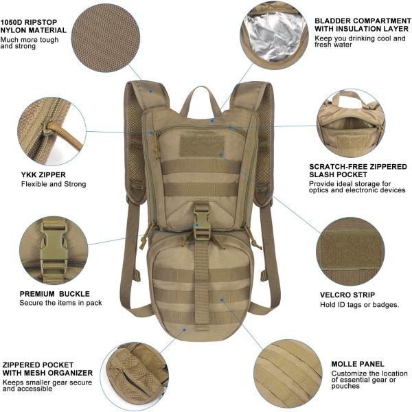 Tactical Hydration Packs Backpack 1050D with 3L Water Bladder, Thermal Insulation Pack Keeps Liquid Cool up to 4 Hours for Hiking, Cycling, Hunting and Climbing - Image 2