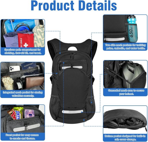 18L Water-Resistant Hydration Backpack Fits for 2L/3L Water Bladder – Hidden Helmet Compartment & Detachable Rain Cover – Insulated Hiking Daypack for Cycling, Camping, Running (Men/Women) - Image 2